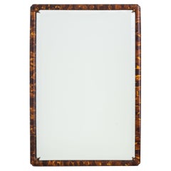 Miroir à cadre en bois de style Karl Springer, avec verre biseauté et finition « écaille de tortue »