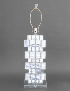 Karl Springer Style Triangular Clear Acrylic Lamp