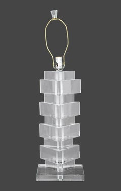 Karl Springer Style Triangular Column Lucite Lamp