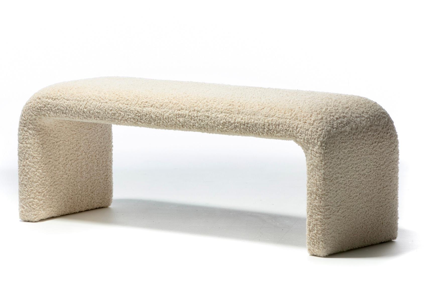 Karl Springer Style Waterfall Bench in Ivory Bouclé For Sale 3