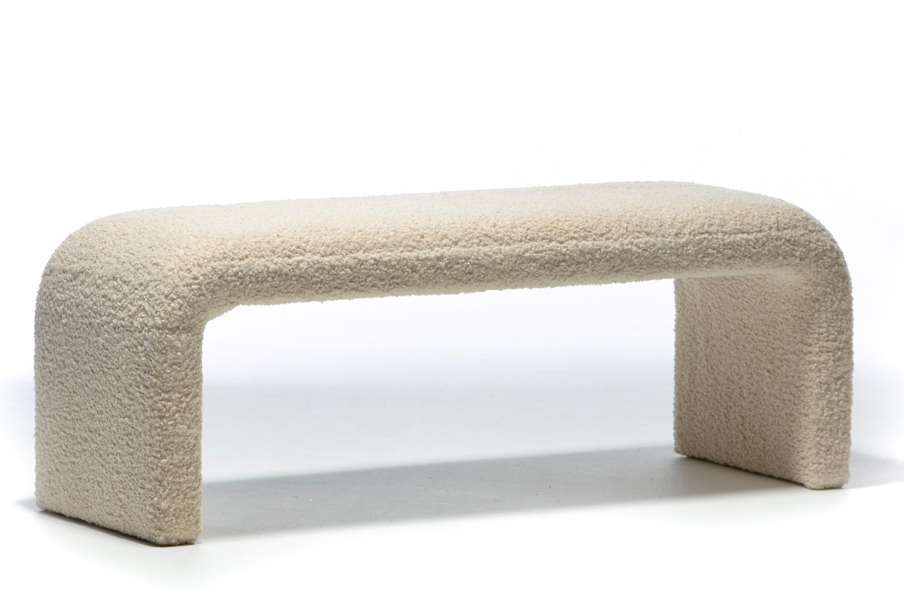 Karl Springer Style Waterfall Bench in Ivory Bouclé In Good Condition For Sale In Saint Louis, MO