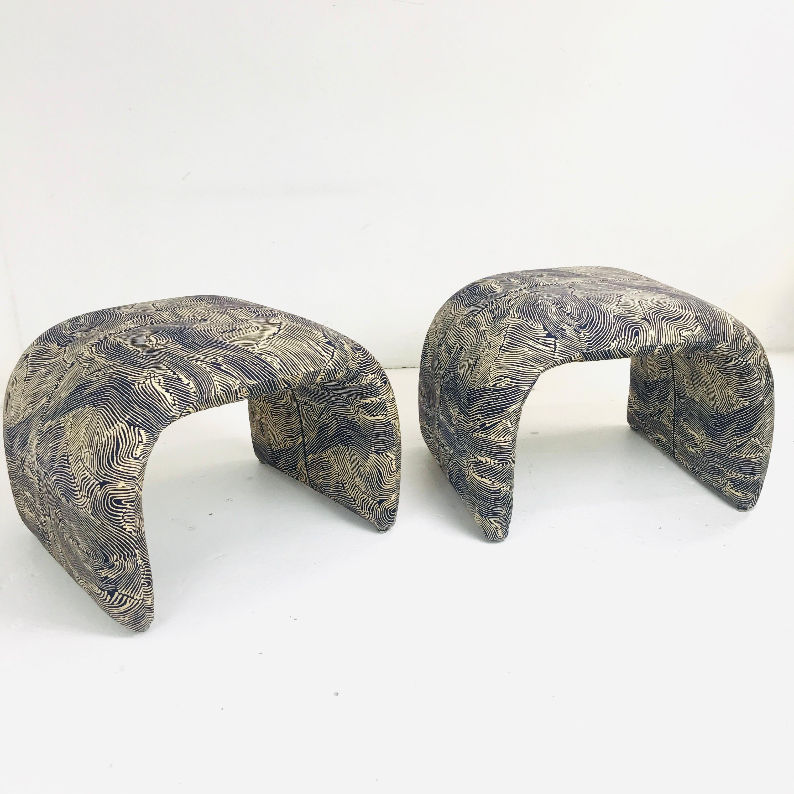 Upholstery Karl Springer Style Waterfall Benches, 'Pair'