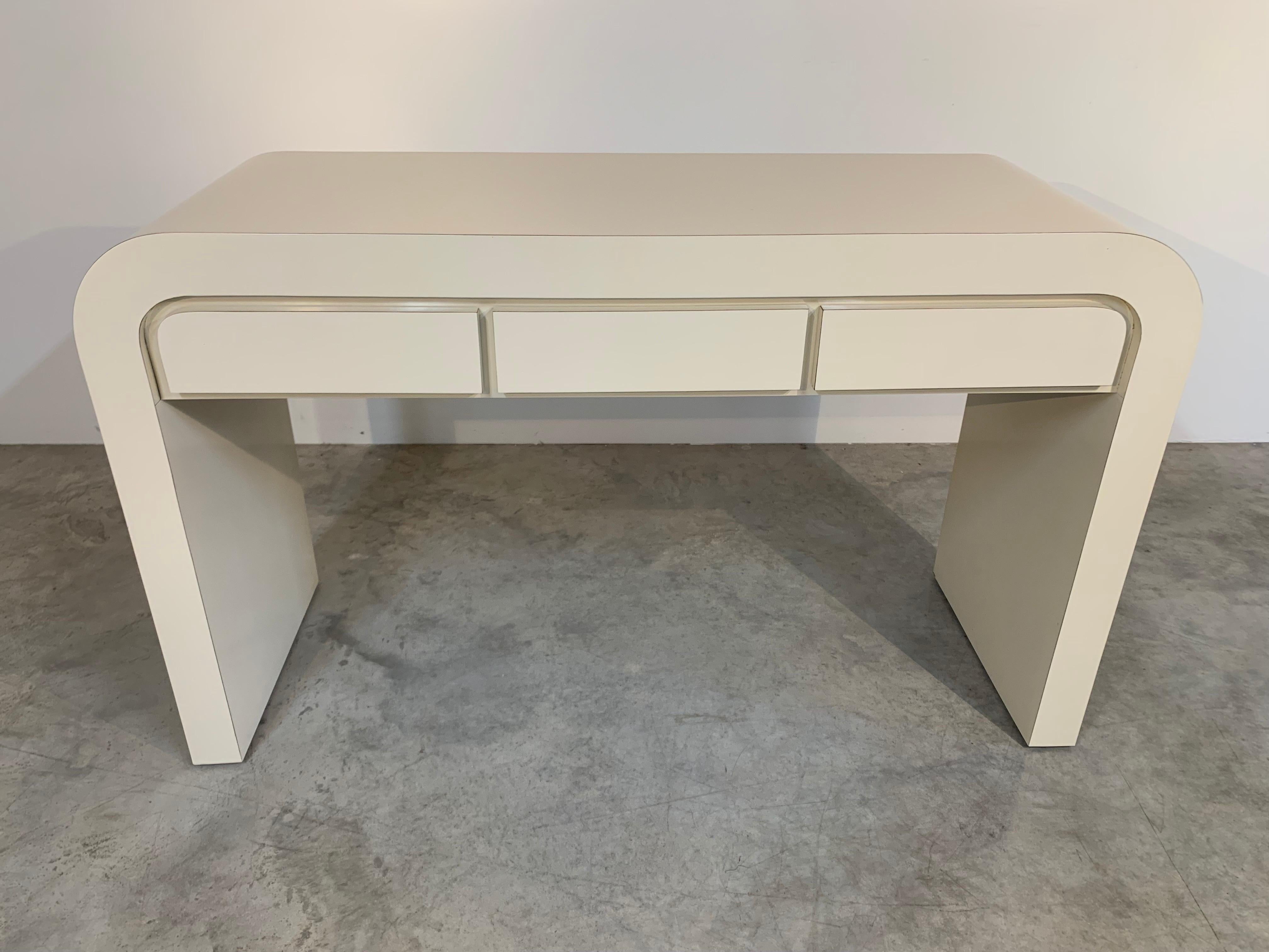 Hollywood Regency Karl Springer Style Waterfall Desk or Console Table in Almond