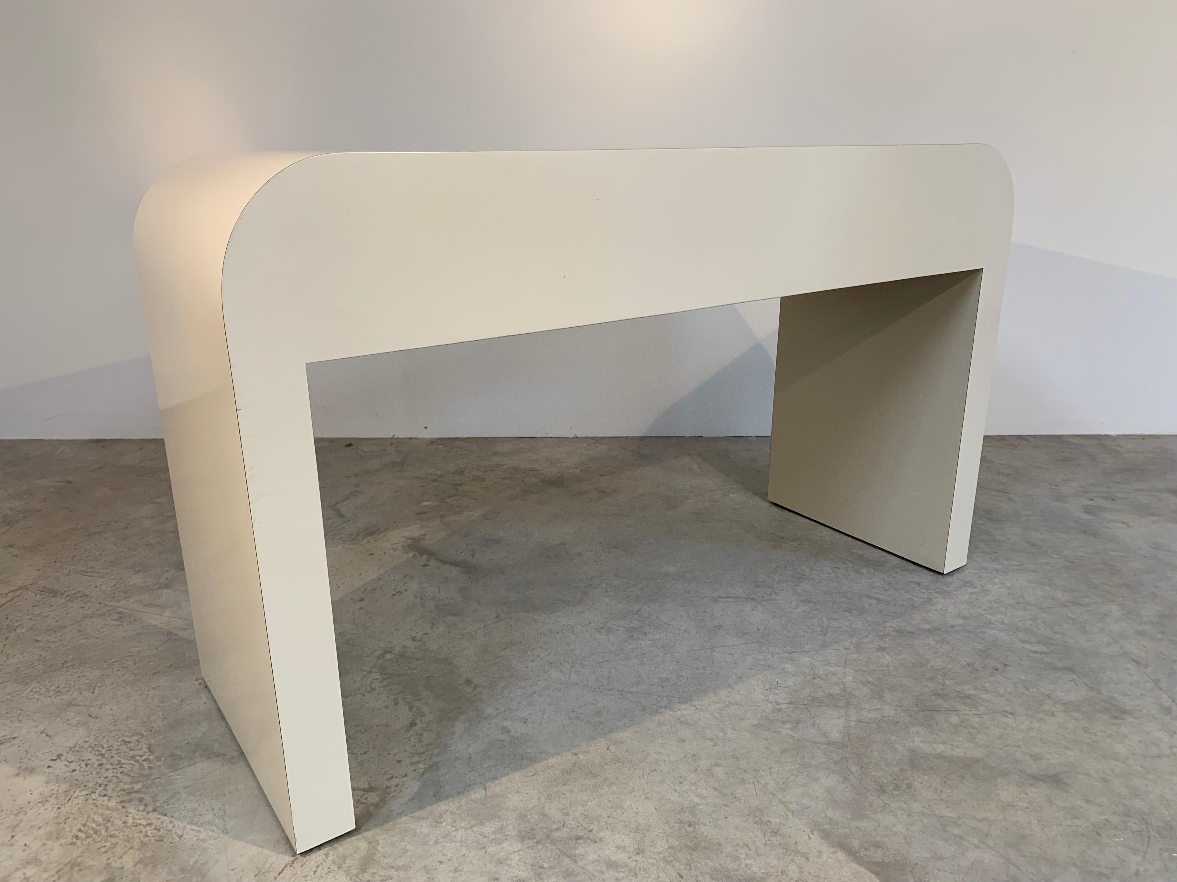 American Karl Springer Style Waterfall Desk or Console Table in Almond