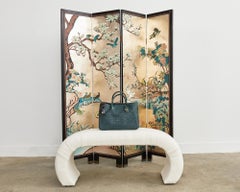 Karl Springer Style Waterfall Scroll Bench with Bouclè Upholstery
