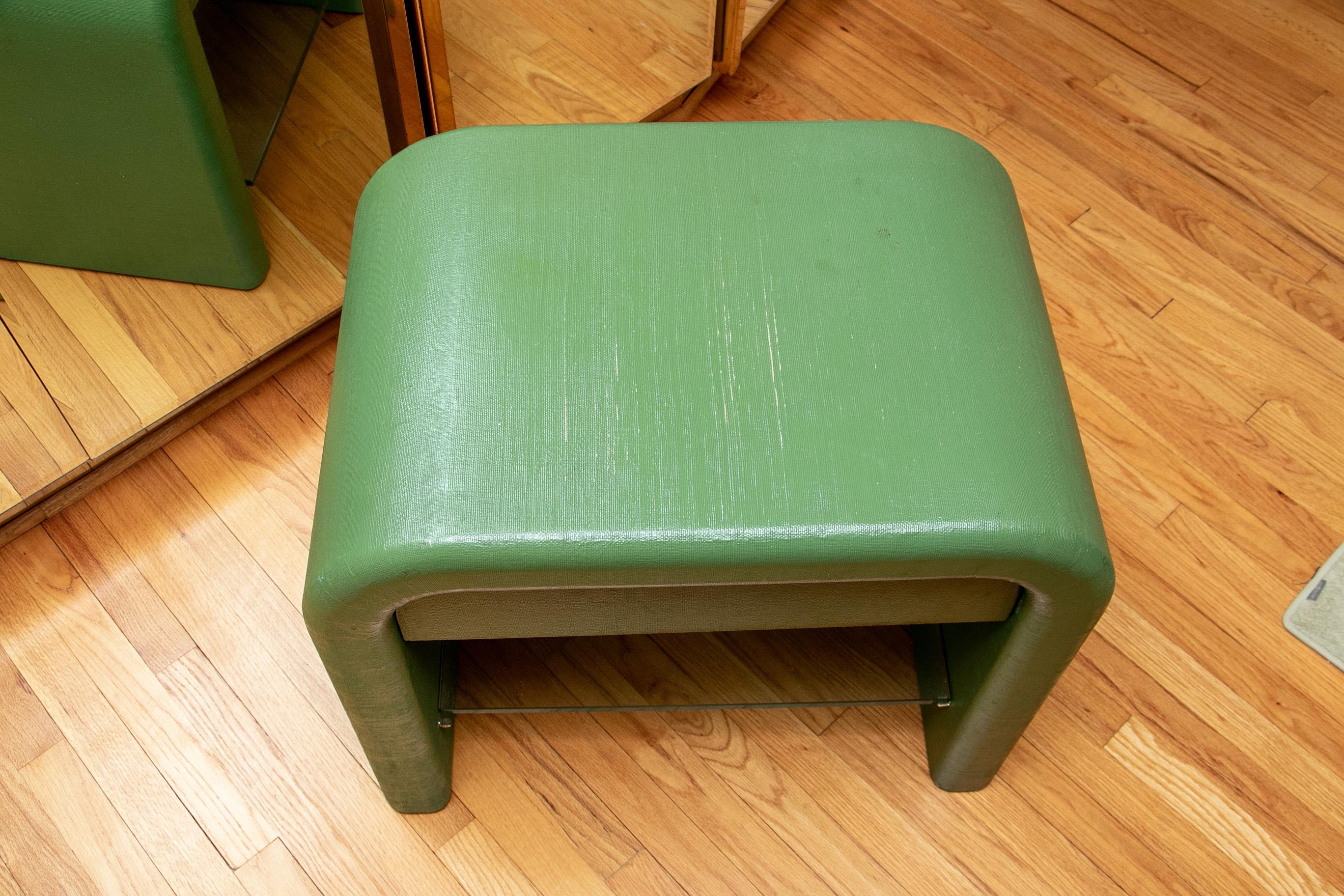 Mid-Century Modern Karl Springer Style Waterfall Shape Lacquered Linen Side Table with a Painted A