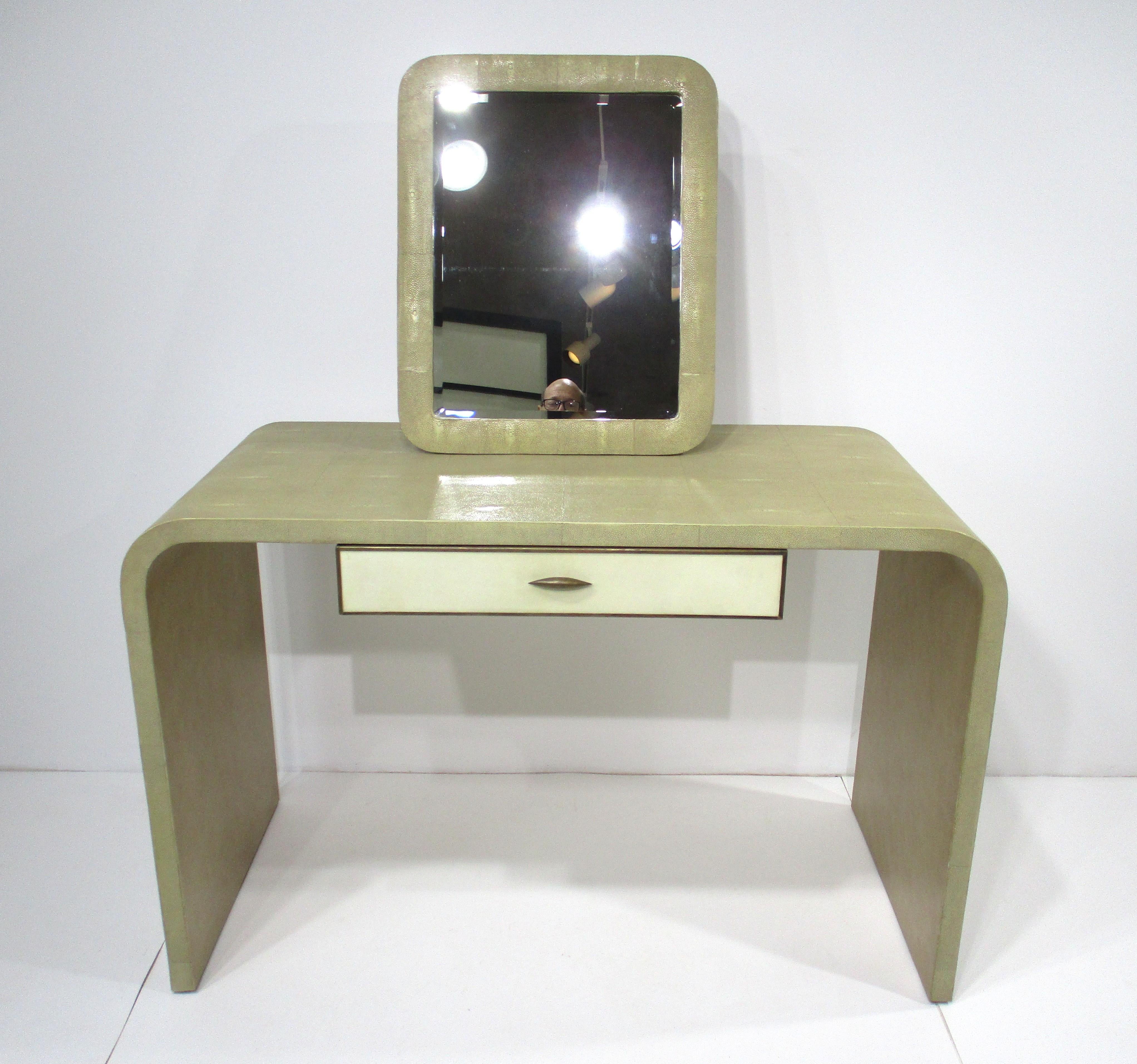 Karl Springer styled Shagreen Vanity w/ Stool For Sale 5