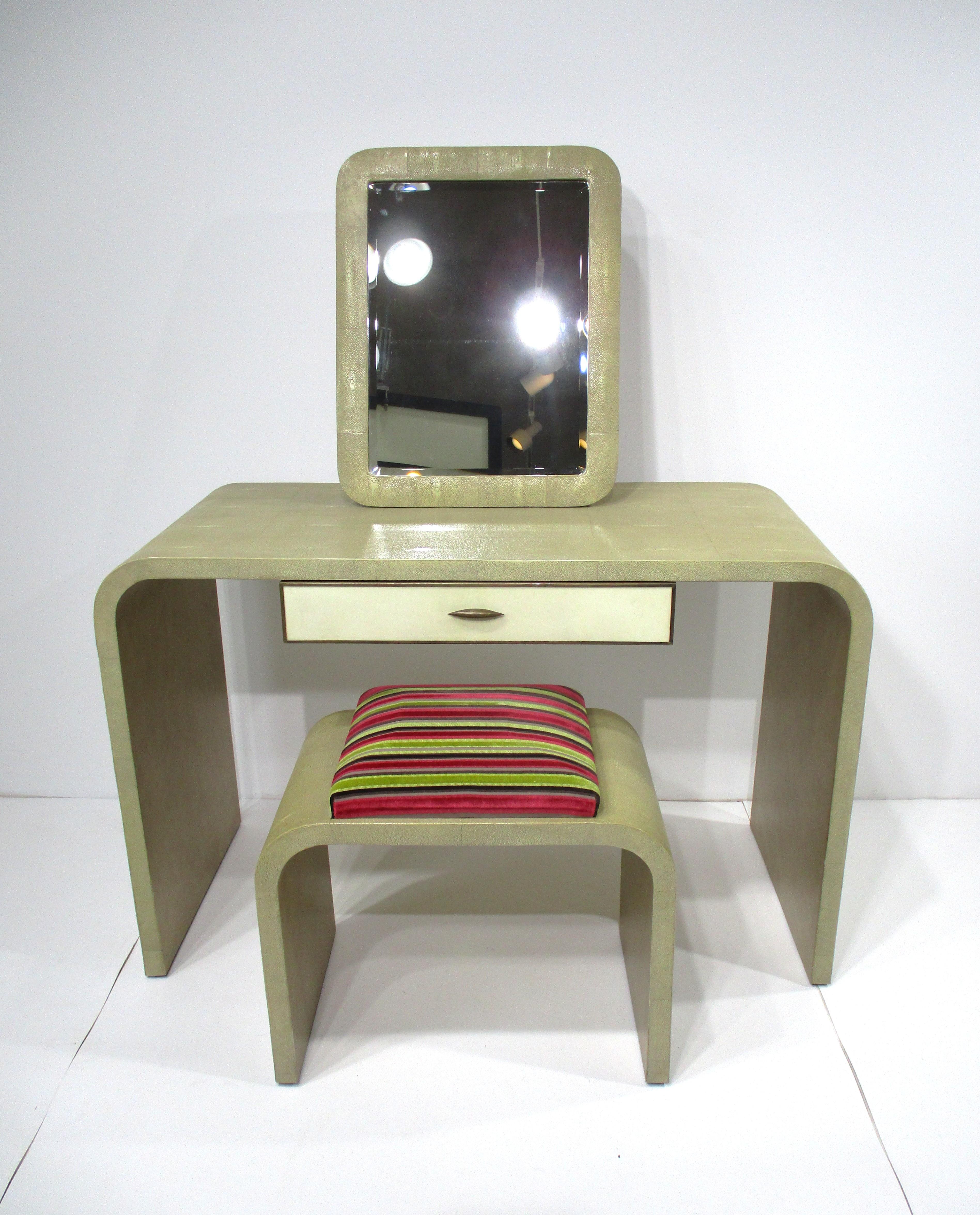 Karl Springer styled Shagreen Vanity w/ Stool For Sale 7