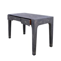 Karl Springer Superb Desk in Blue Shagreen with Bone Inlays 1980s (Signed)