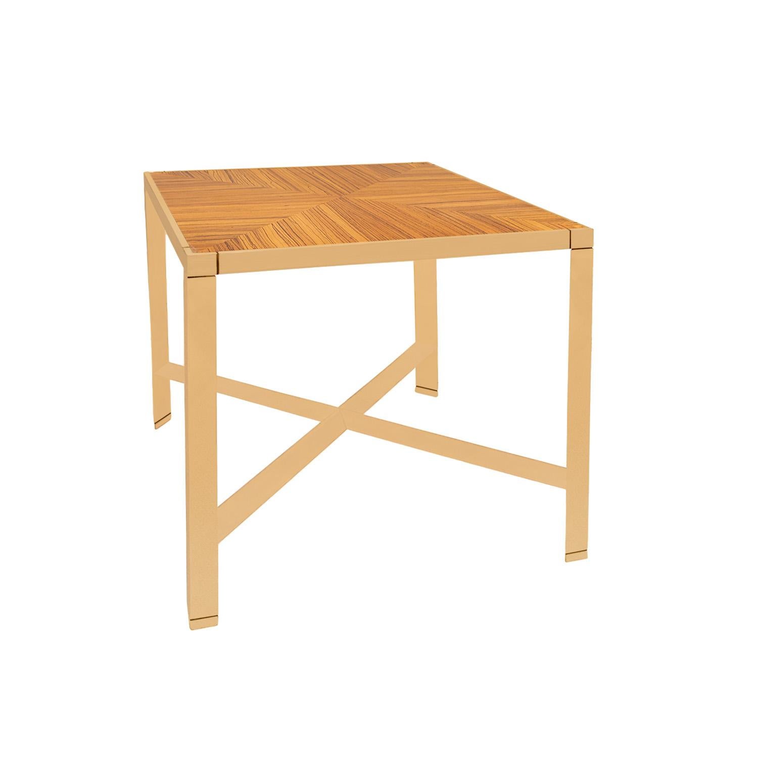 Moderne Table d'appoint Karl Springer en laiton superbement réalisée avec plateau en bois zébré, années 1980 en vente