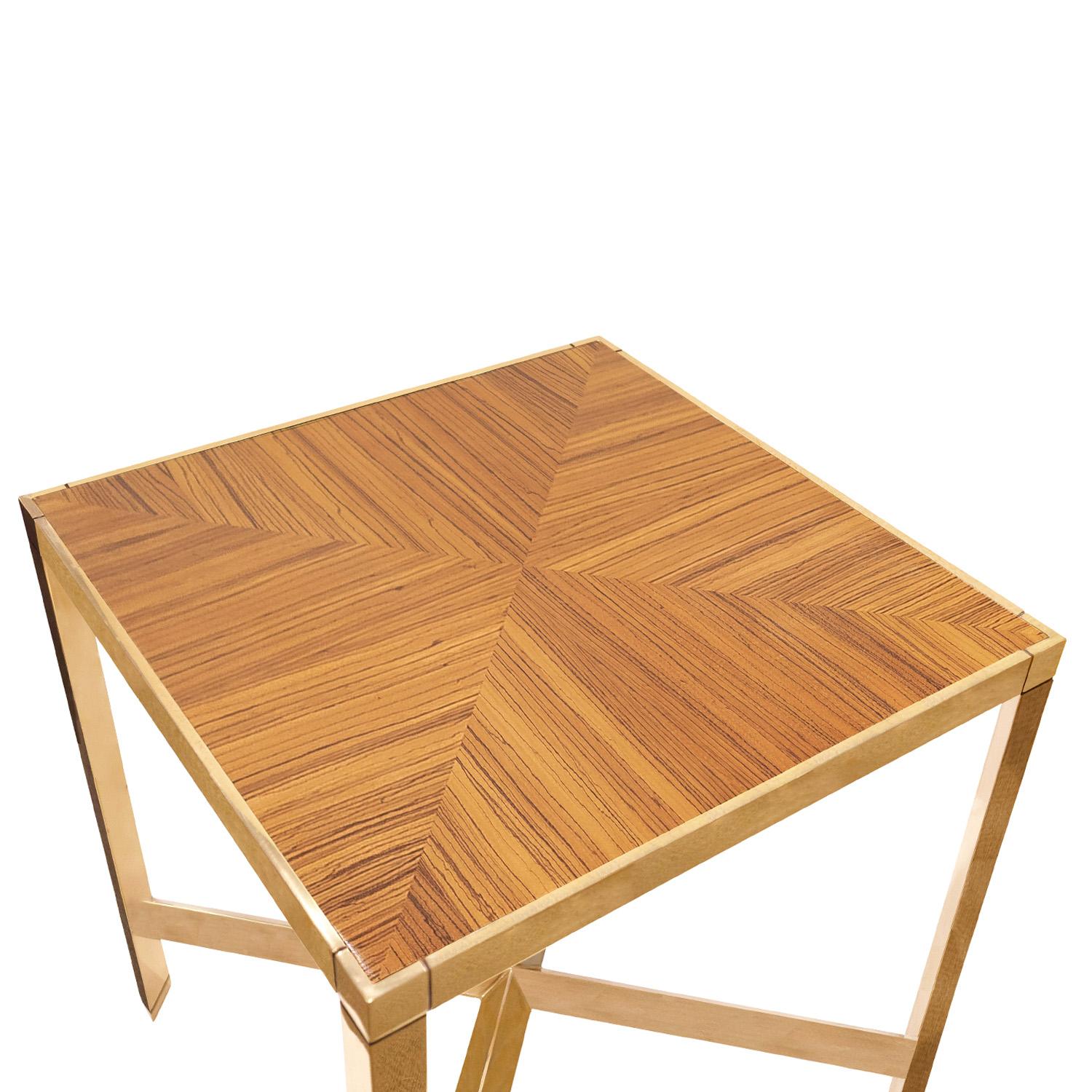 Américain Table d'appoint Karl Springer en laiton superbement réalisée avec plateau en bois zébré, années 1980 en vente