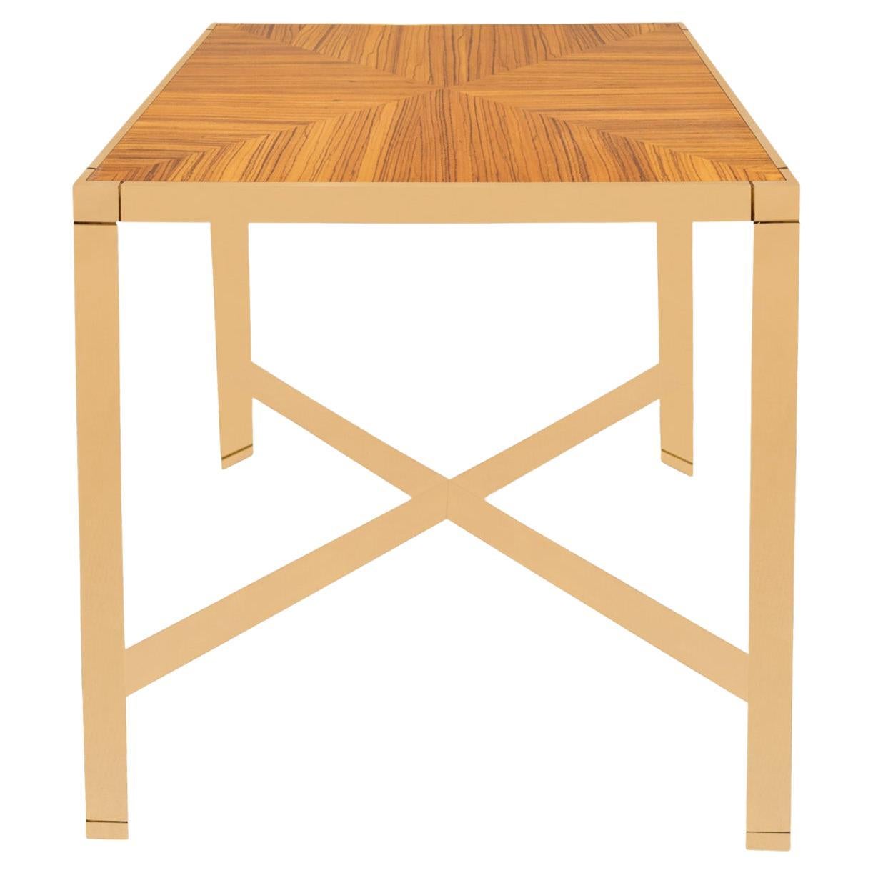 Table d'appoint Karl Springer en laiton superbement réalisée avec plateau en bois zébré, années 1980 en vente