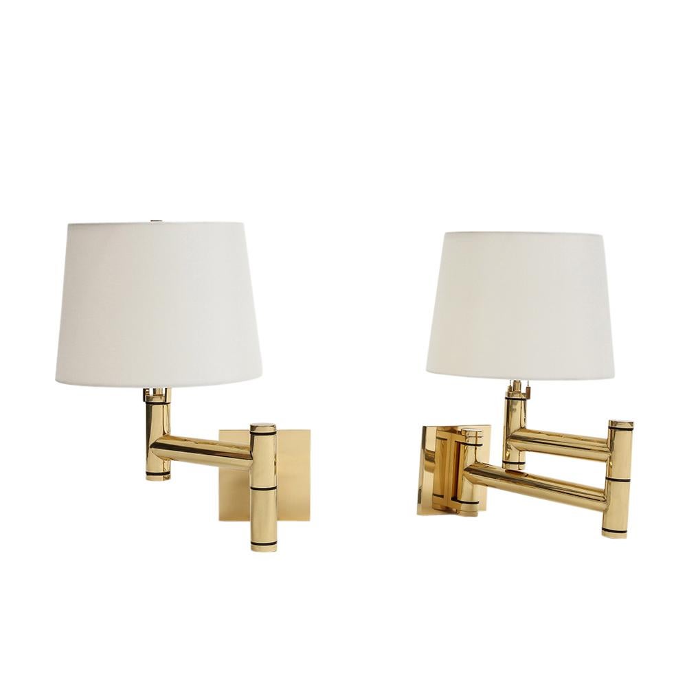 Karl Springer Swing Arm Wall Lamps, Polished Brass For Sale 12