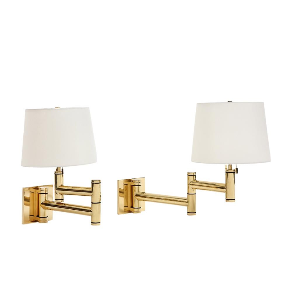 Karl Springer Swing Arm Wall Lamps, Polished Brass For Sale 13