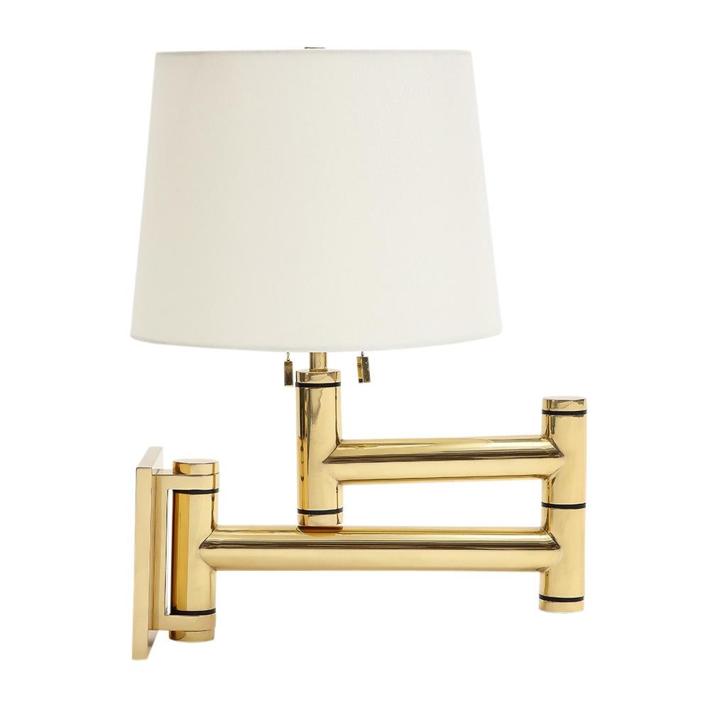 Mid-Century Modern Karl Springer Swing Arm Wall Lamps, Polished Brass For Sale