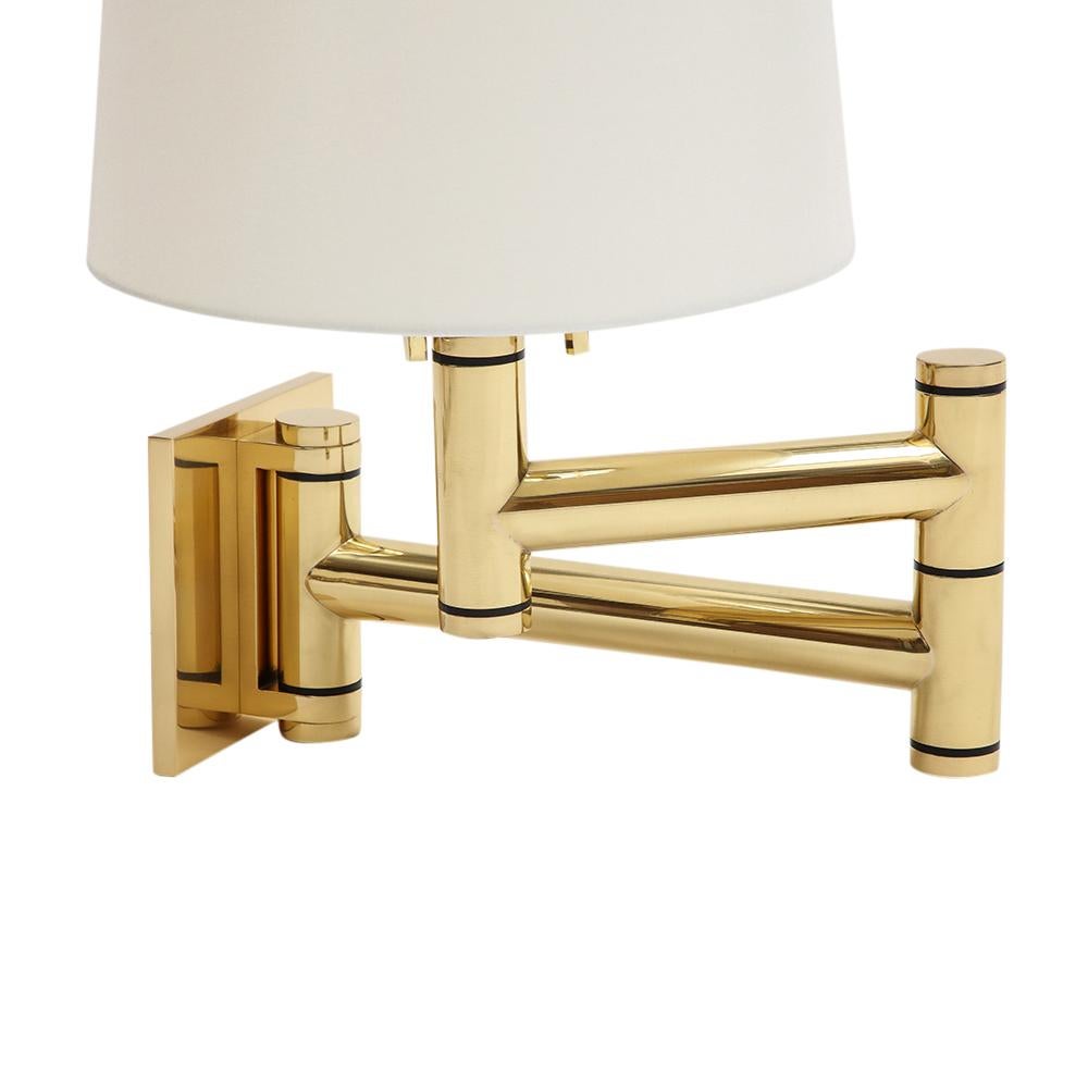 American Karl Springer Swing Arm Wall Lamps, Polished Brass For Sale