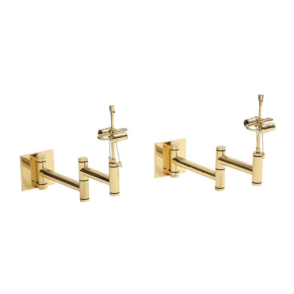 Karl Springer Swing Arm Wall Lamps, Polished Brass For Sale 1