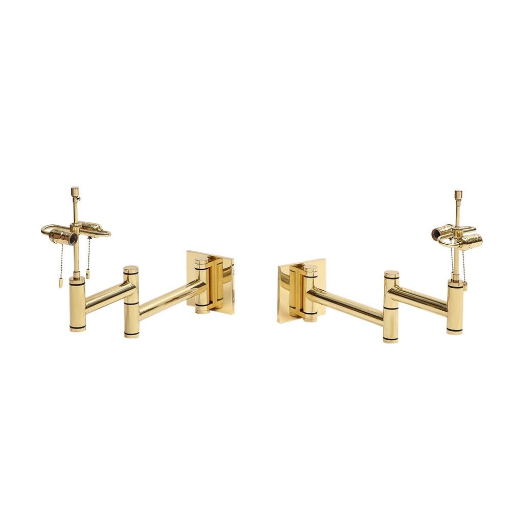 Karl Springer Swing Arm Wall Lamps, Polished Brass For Sale 2