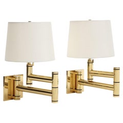 Karl Springer Swing Arm Wall Lamps, Polished Brass