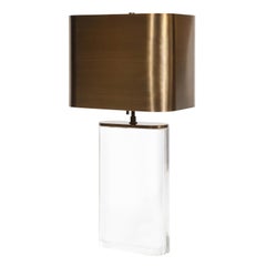 Karl Springer "Oval Lucite Table Lamp" with Bronze Shade, 1970s