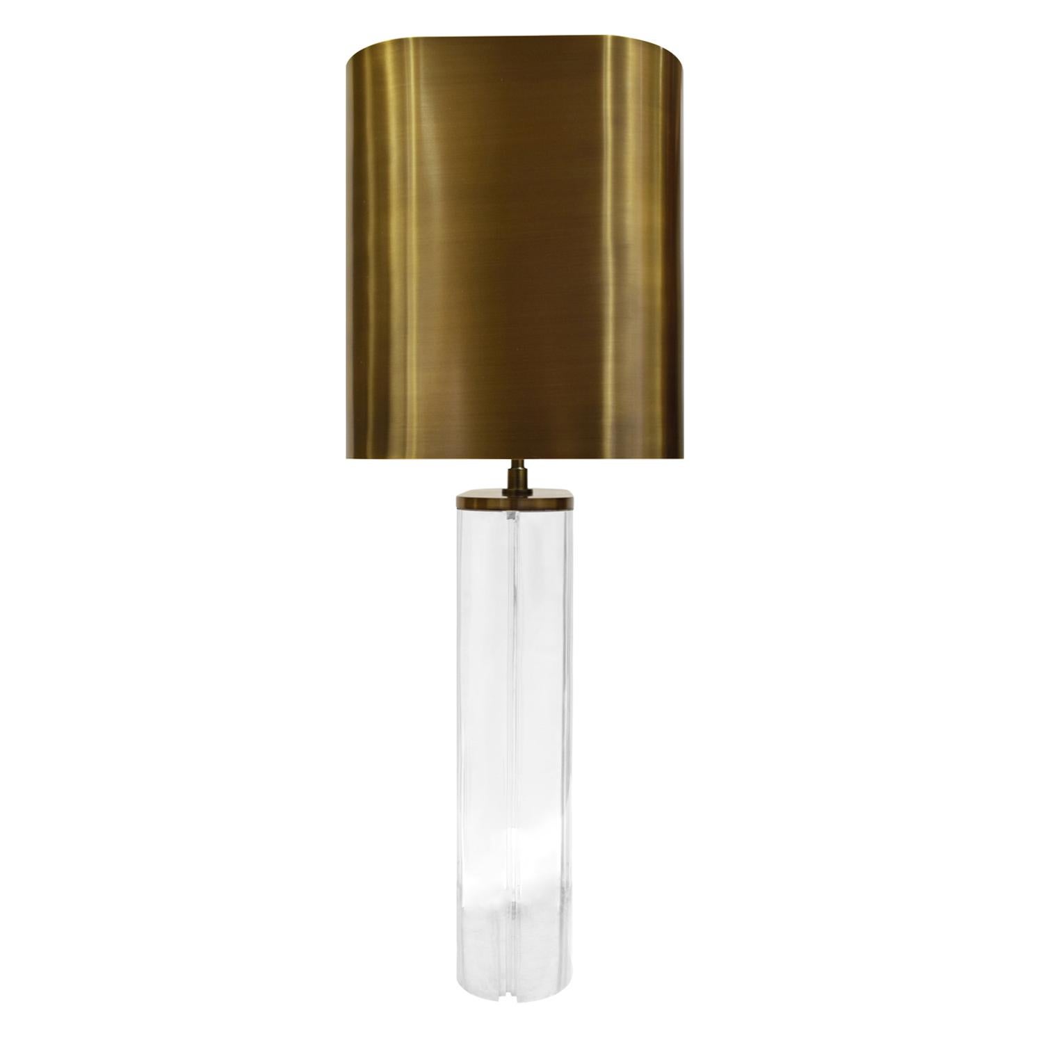 Mid-Century Modern Karl Springer Table Lamp in Solid Lucite with Bronze Shade, 1970s