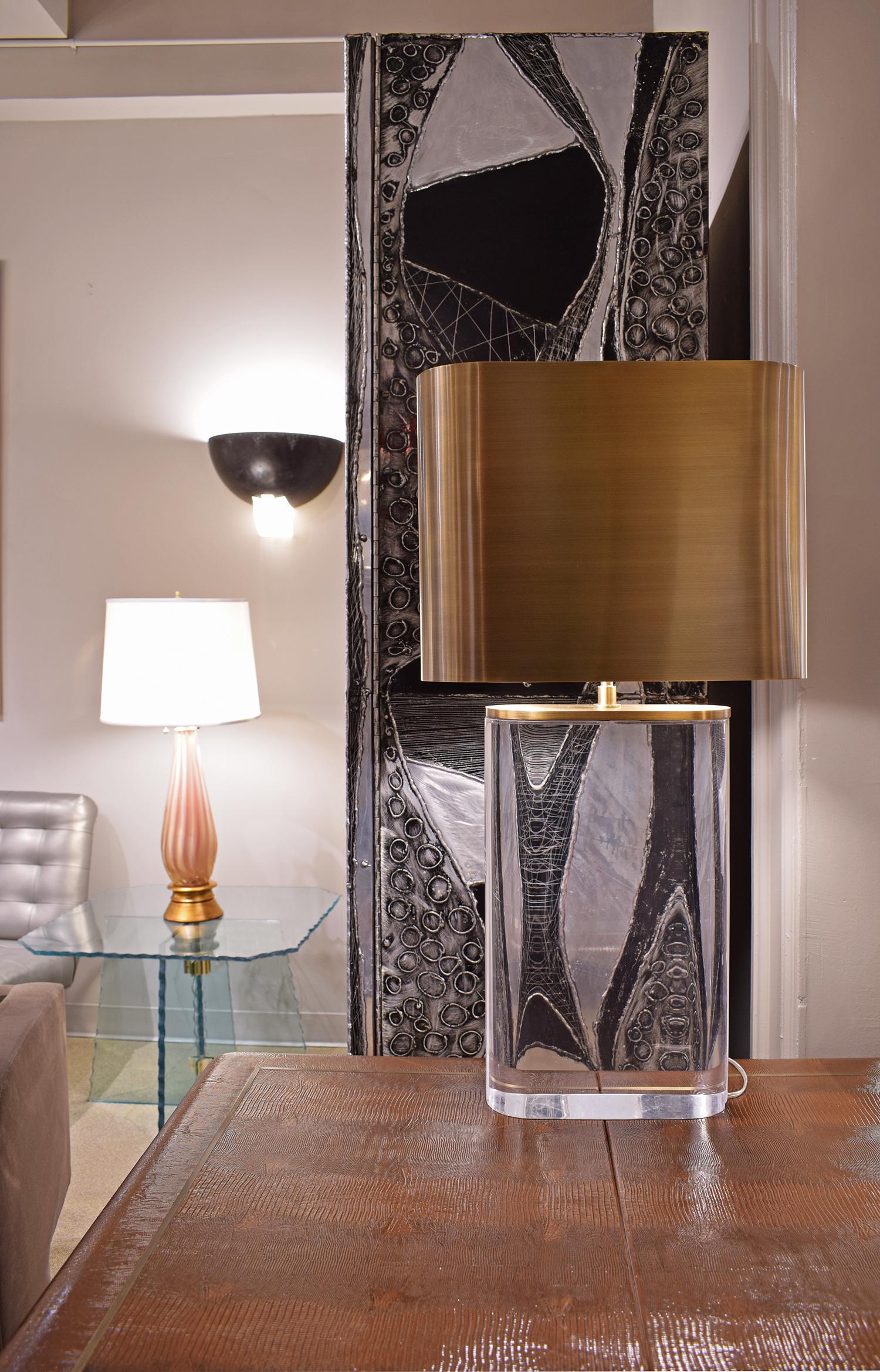 Late 20th Century Karl Springer Table Lamp in Solid Lucite with Bronze Shade, 1970s