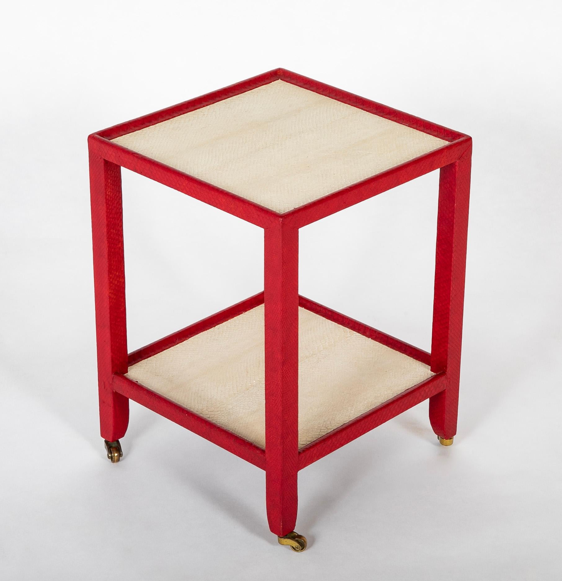 20th Century Karl Springer Telephone Drinks Table in Red And White Cobra Skin For Sale