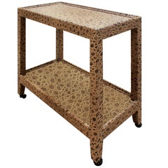 Karl Springer "Telephone Table" End Table in Embossed Leather 1970s, Signed