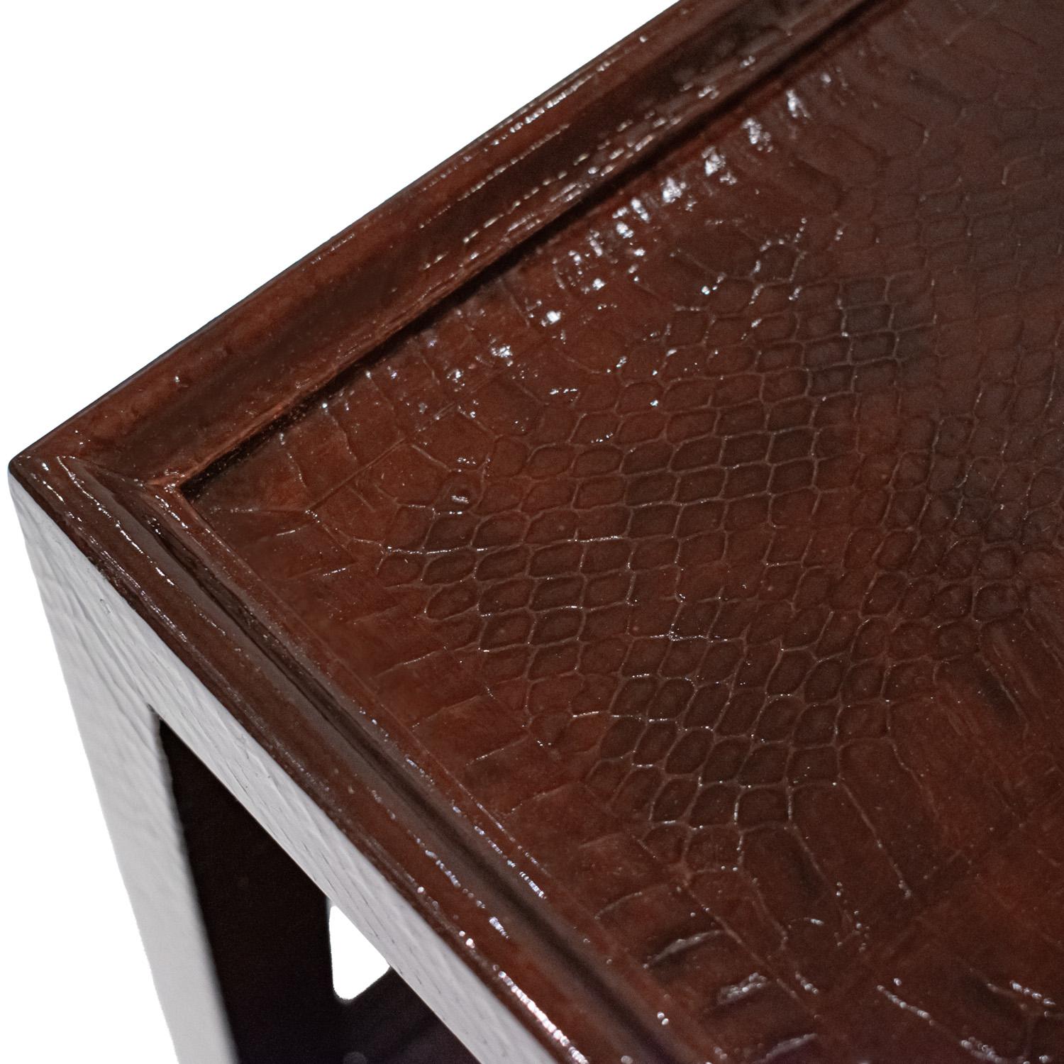 Hand-Crafted Karl Springer Telephone Table in Chestnut Snake Skin 1970s For Sale