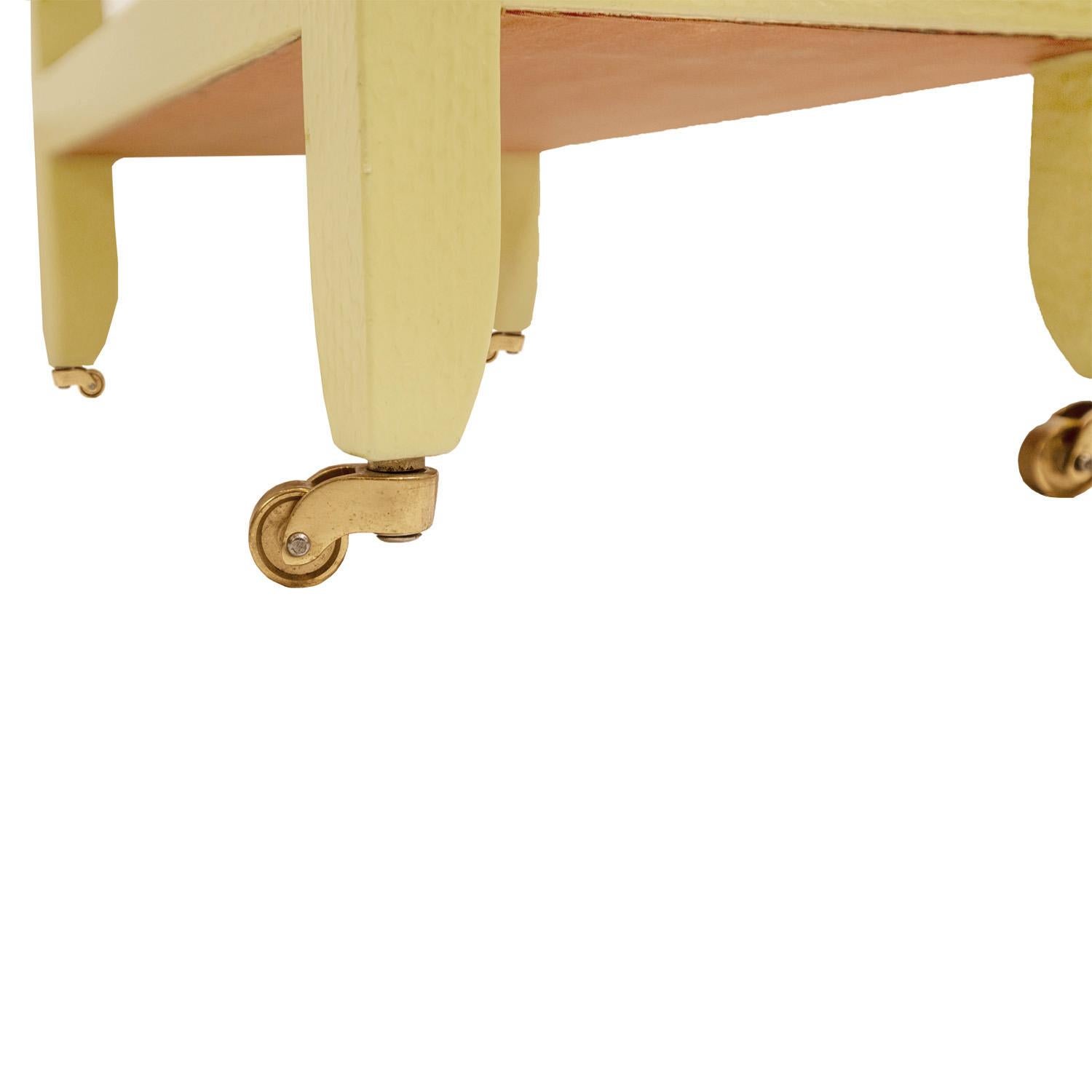 Hand-Crafted Karl Springer Telephone Table in Yellow Cobra with Brass Castors 1985, 'Signed' For Sale