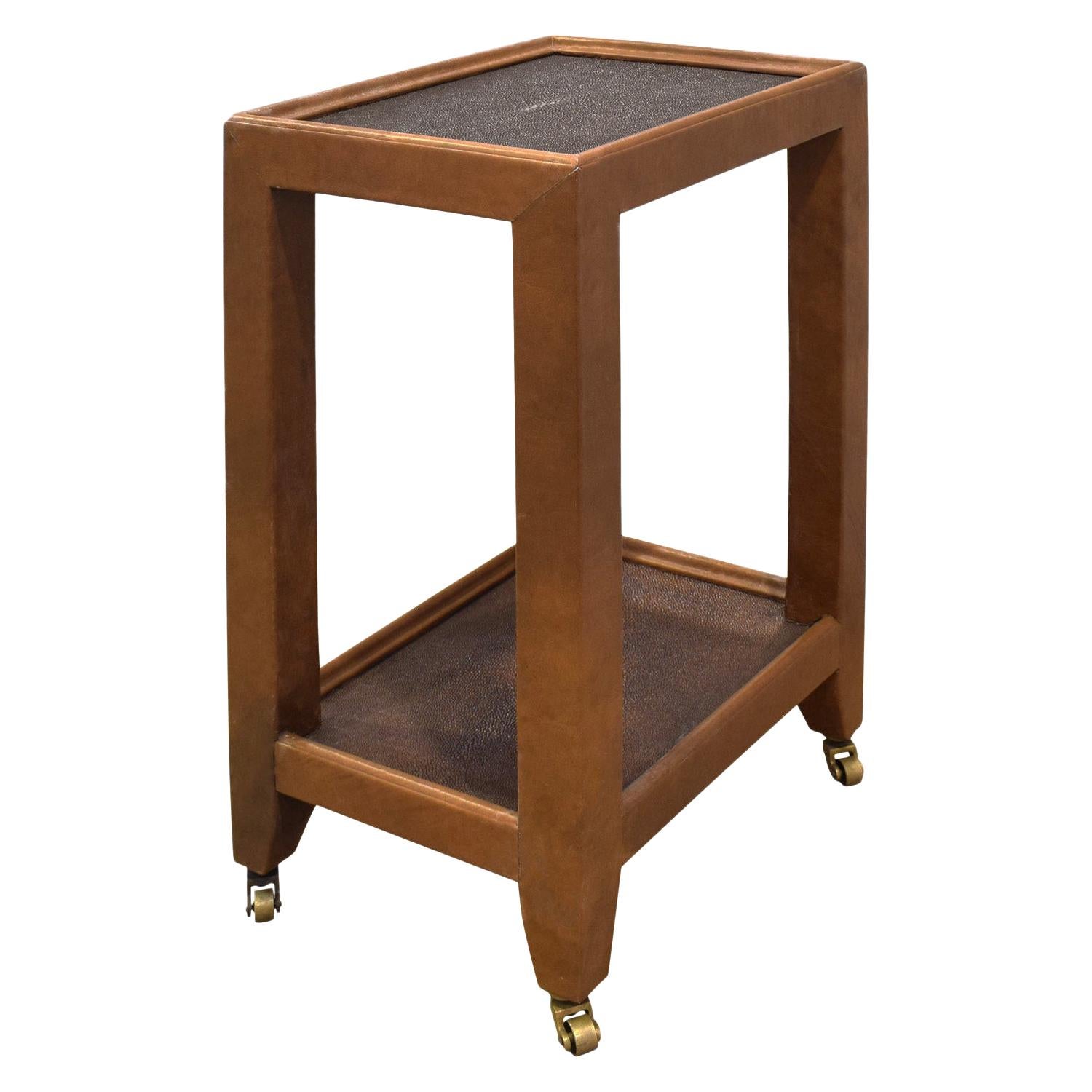 Karl Springer "Telephone Table" Style End Table in Leather and Shagreen, 1980s For Sale