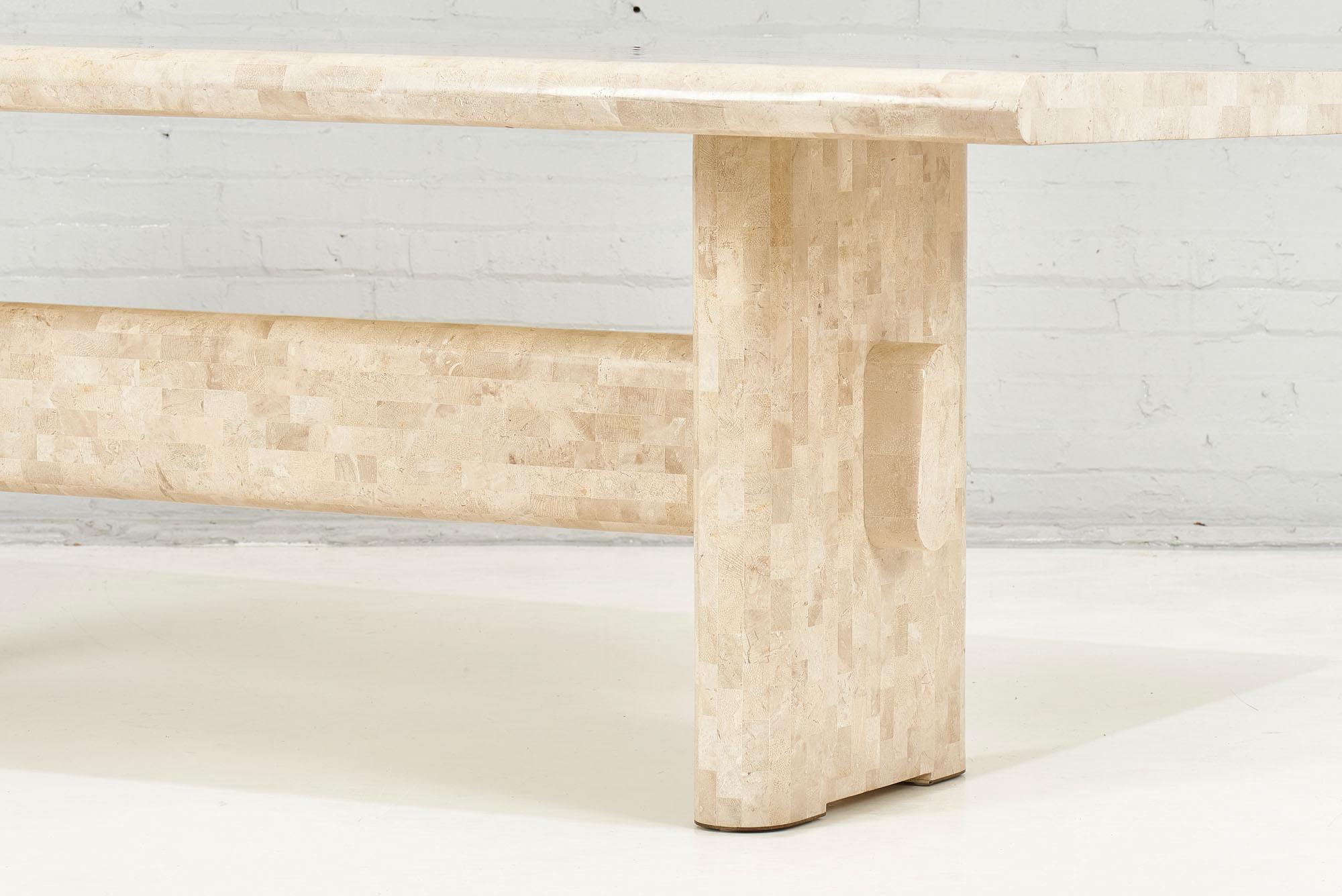 Karl Springer Tessellated Stone “Tressle” Dining Table, 1970s In Good Condition In Chicago, IL