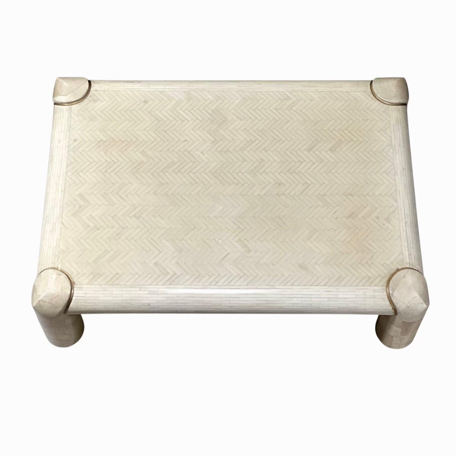 Table basse en os tessellé et peau de chèvre, Karl Springer, 1970 Bon état - En vente à Chicago, IL