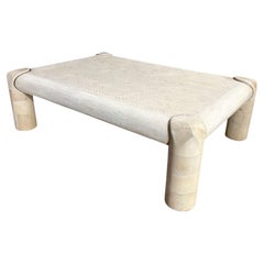 Karl Springer Couchtisch mit Mosaik aus Knochen und Ziegenleder, 1970