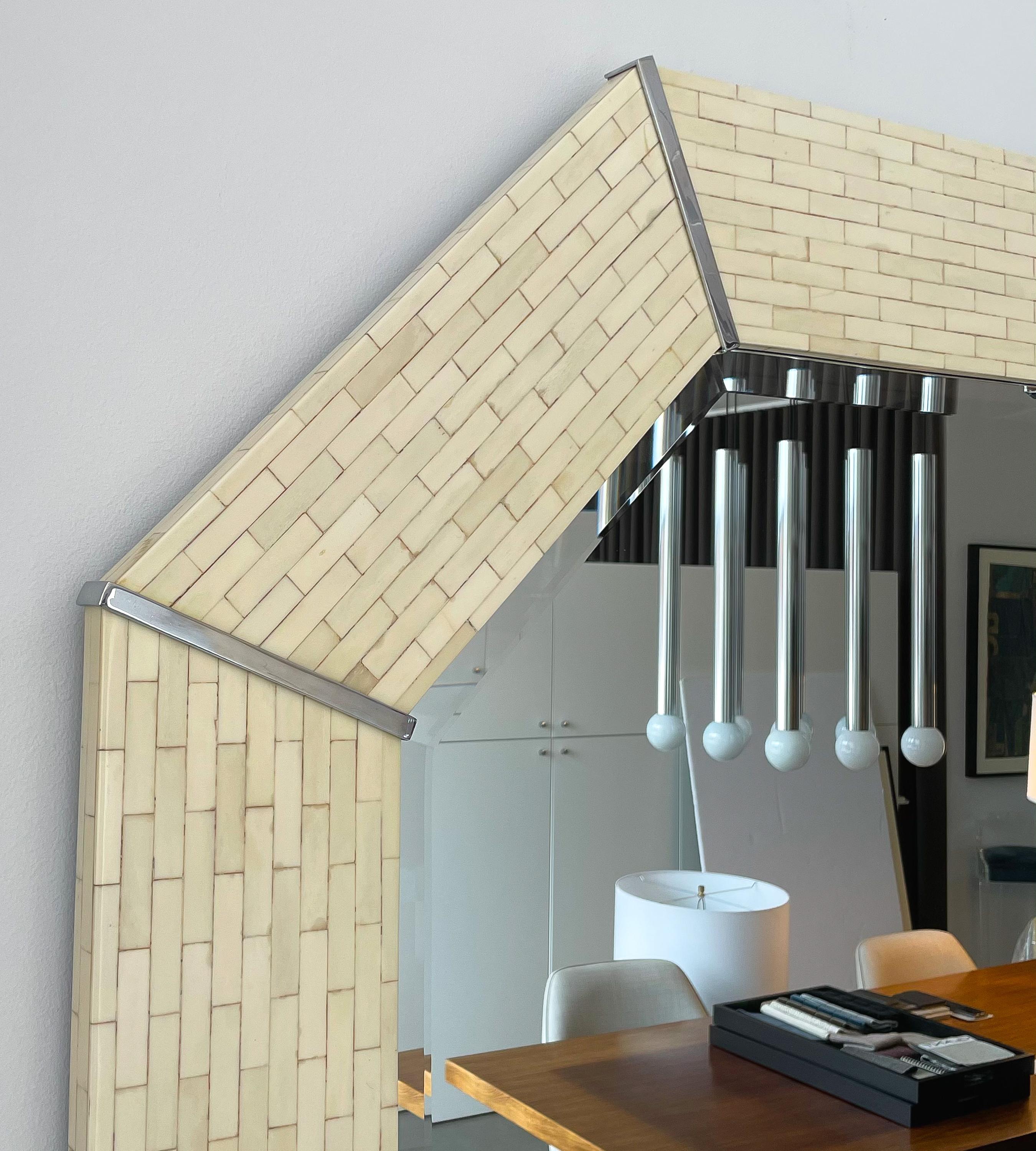 Late 20th Century Karl Springer Tessellated Bone Octagon Wall Mirror