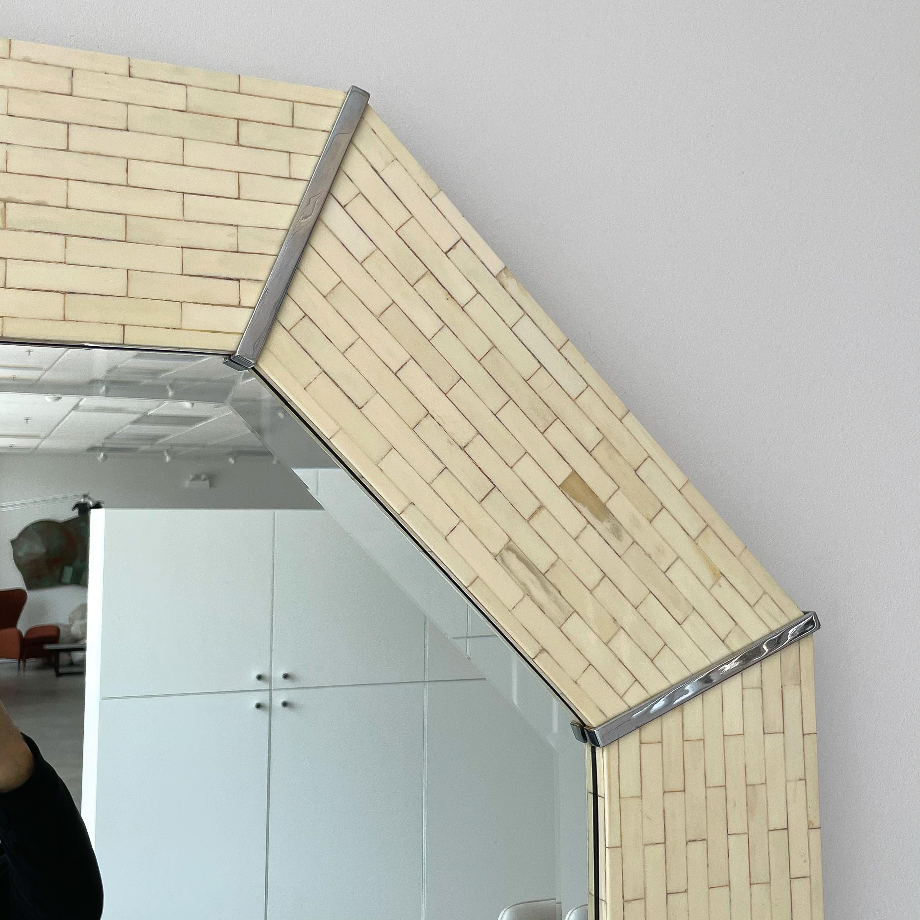 Karl Springer Tessellated Bone Octagon Wall Mirror 1