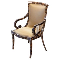 Karl Springer Tessellated Horn Veneered Carver Chair, 1970s