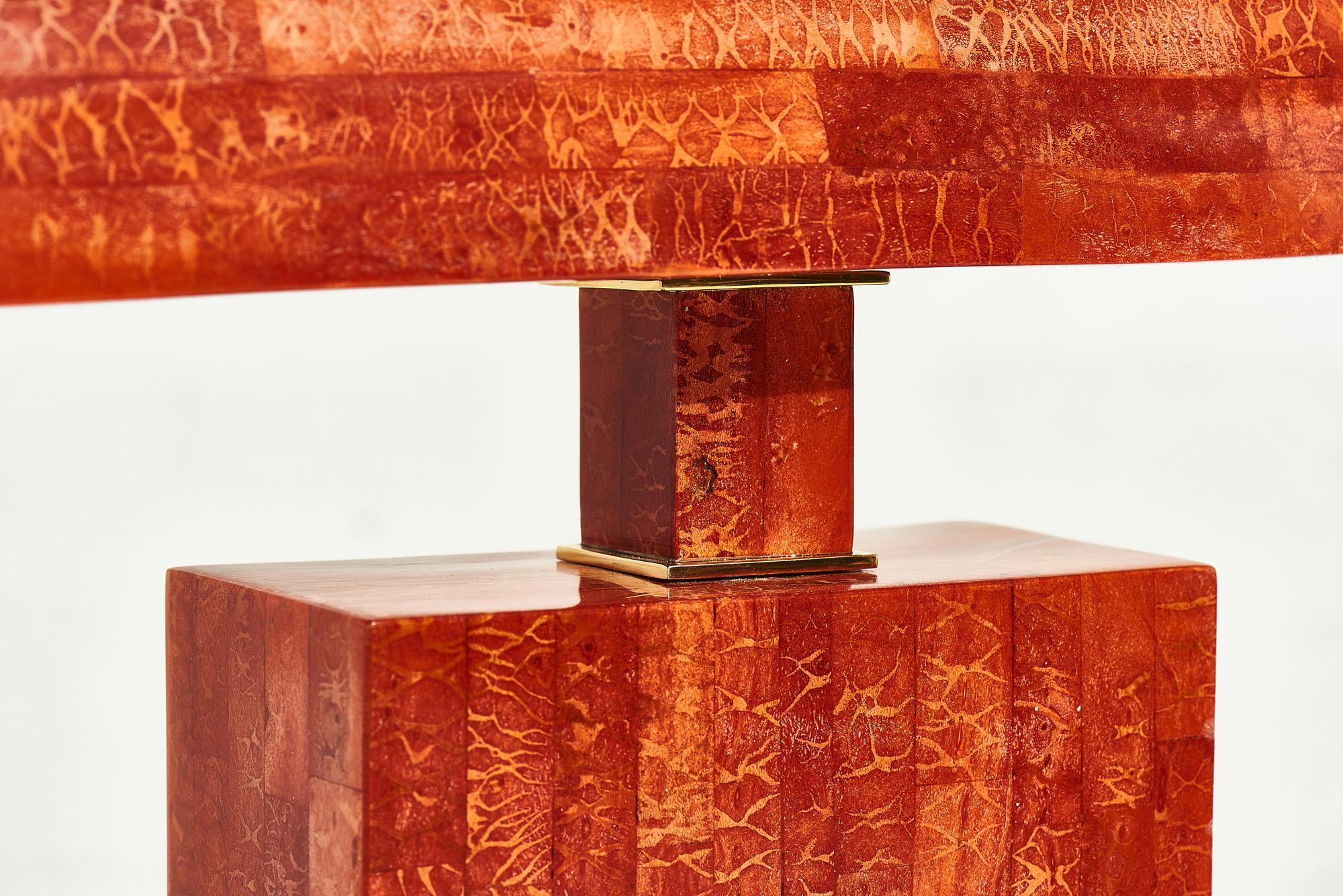 Karl Springer Tessellated Red Coral Stone Table Lamp In Good Condition In Chicago, IL