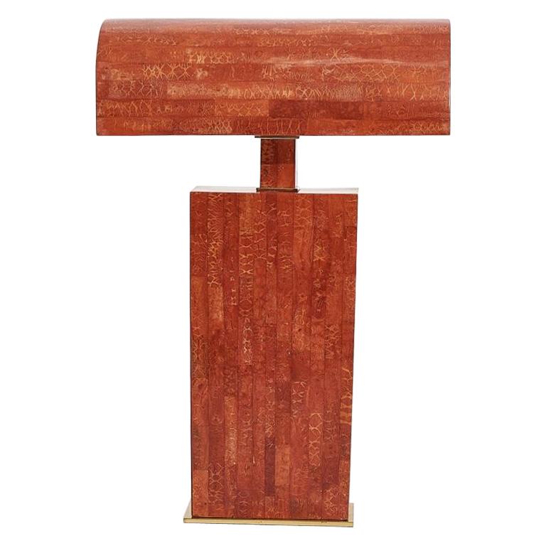 Karl Springer Tessellated Red Coral Stone Table Lamp