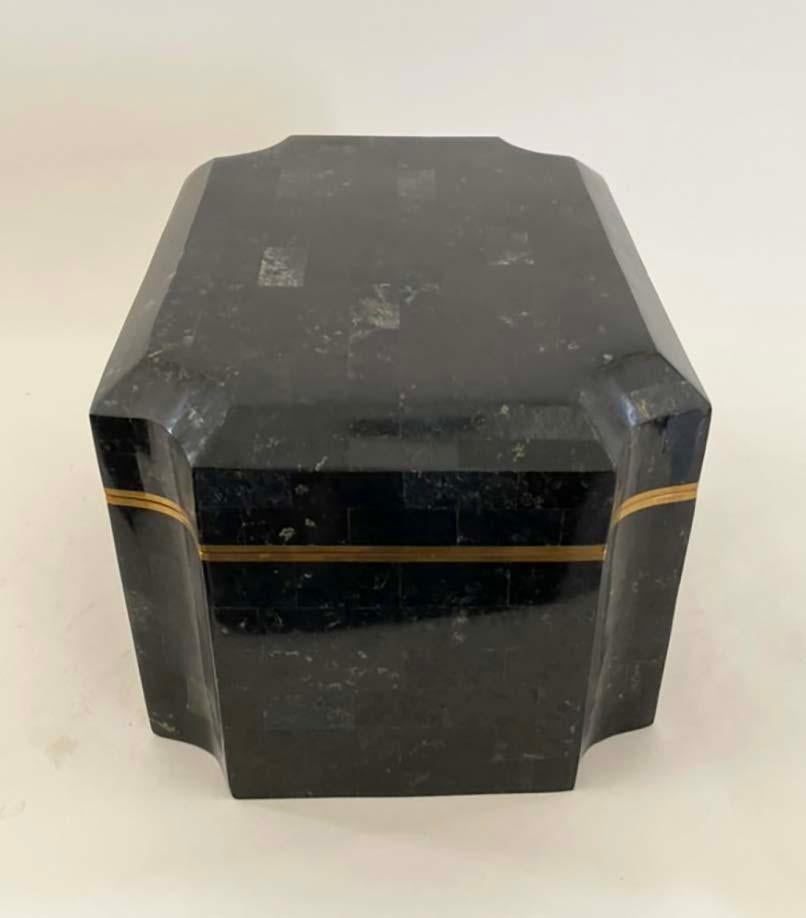 Caja de piedra teselada Karl Springer con interior de piel de zapa finales del siglo XX en venta