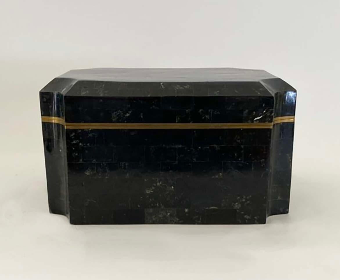 Caja de piedra teselada Karl Springer con interior de piel de zapa en venta 1