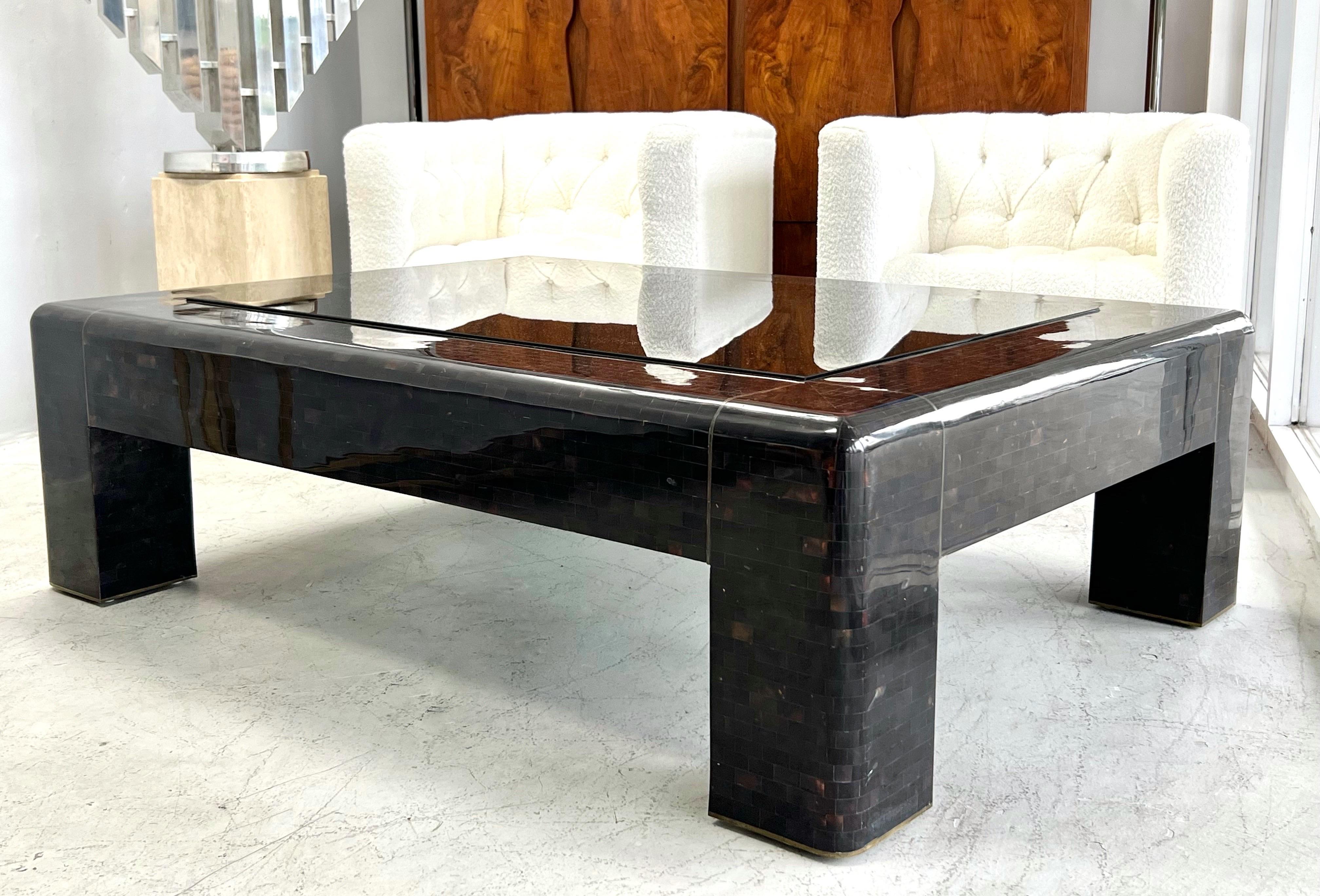 Karl Springer coffee table. This table is stunning with great lines and proportions. The size is quite versatile as it is not too big or too small. No sharp corners.