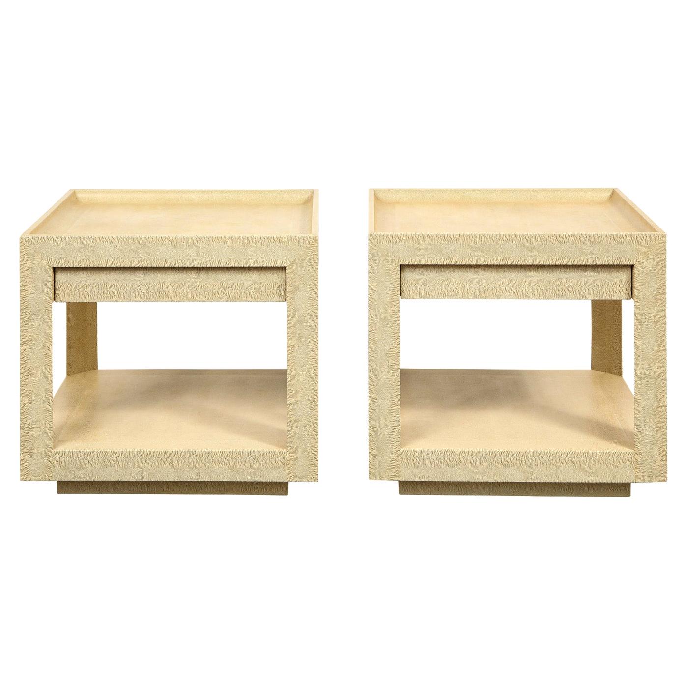 Karl Springer Tray Top End Tables in Embossed Lizard 1989 'Signed'