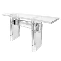 Karl Springer "Trestle Style Console" in Solid Lucite 1980s 'Signed'