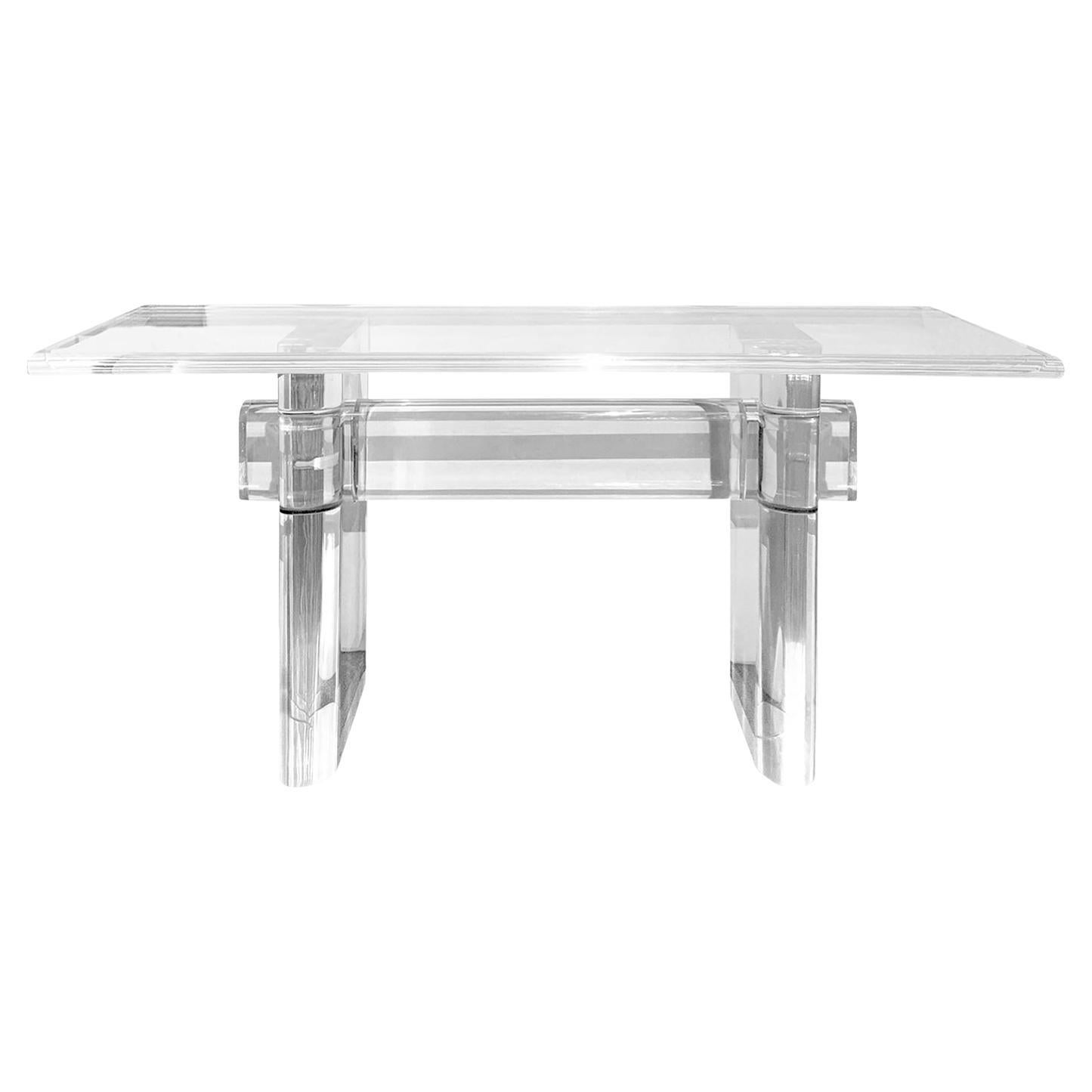 Karl Springer "Trestle Style Console" in Solid Lucite 1980s 'Signed'