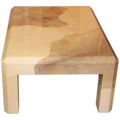 Karl Springer Tri Color Black Ivory and Tan Goatskin Parchment Coffee Table