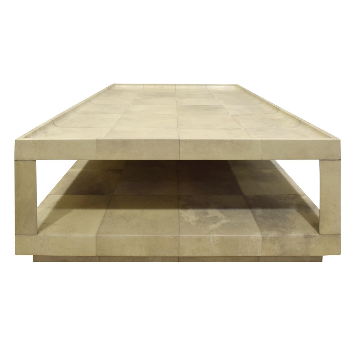 Modern Karl Springer Stunning Coffee Table in Lacquered Goatskin with Bone Inlays 1980s