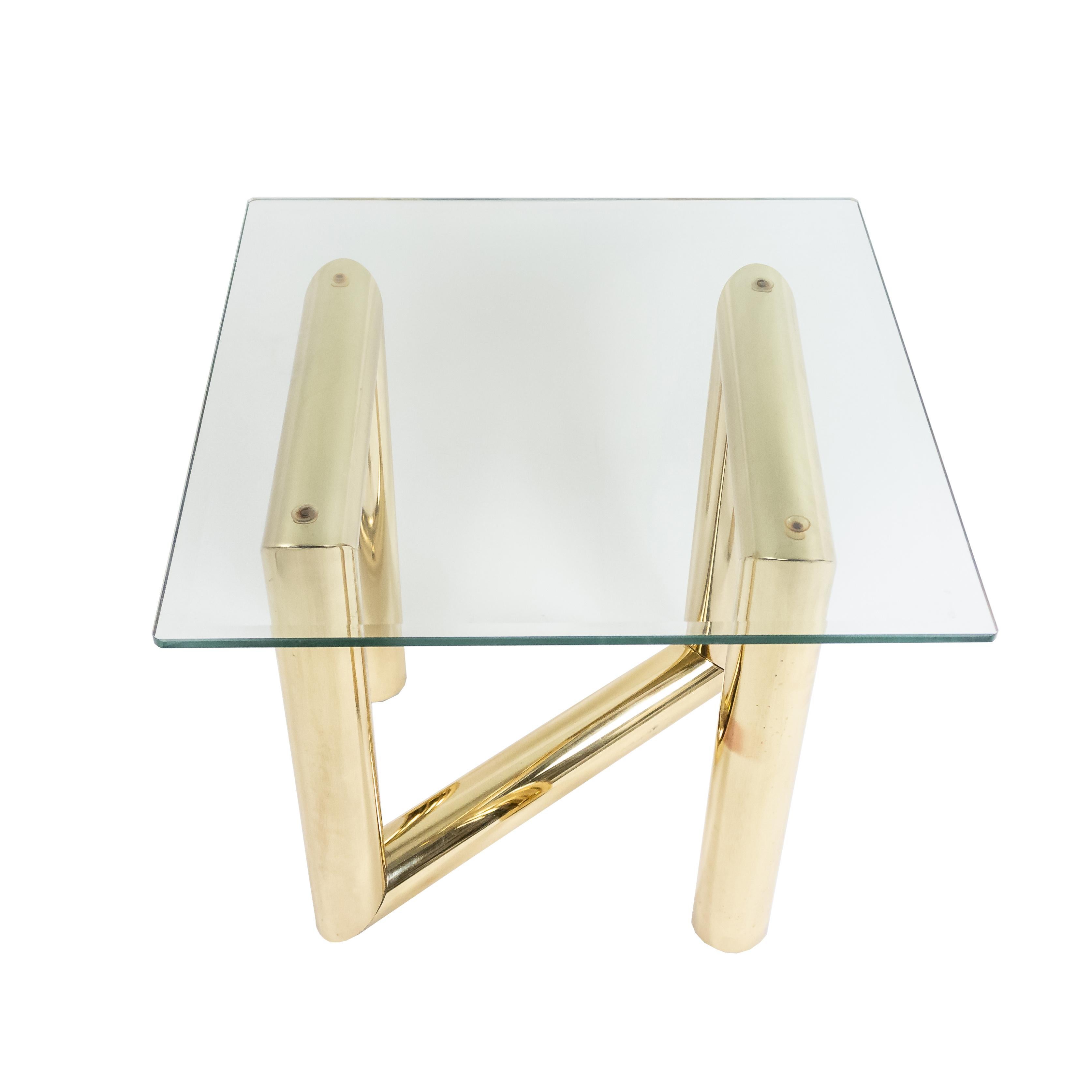 American Karl Springer Tubular Brass Z Tables with Glass Tops