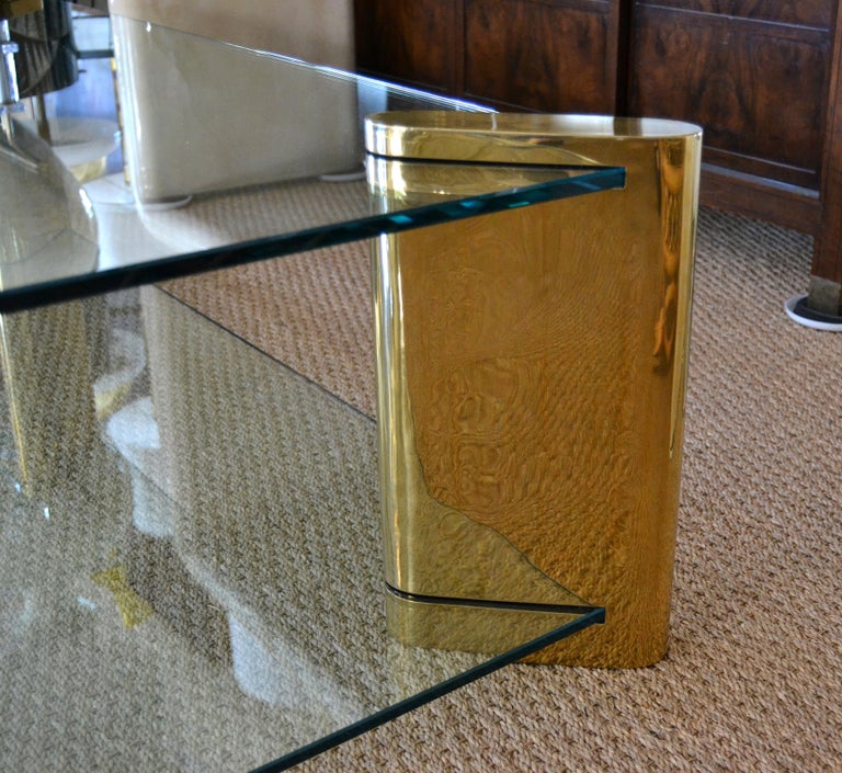Karl Springer Two-Tier Mid-Century Modern Brass and Glass ...