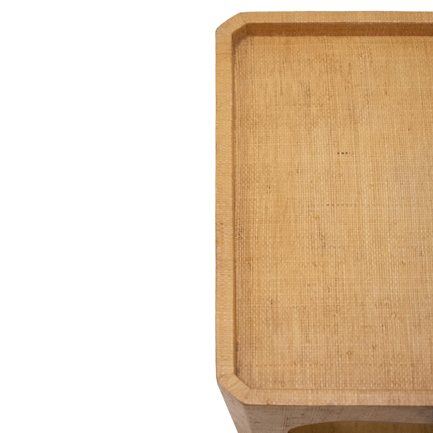 Hand-Crafted Karl Springer Two Tier Side Table in Grasscloth 1976-1978 For Sale